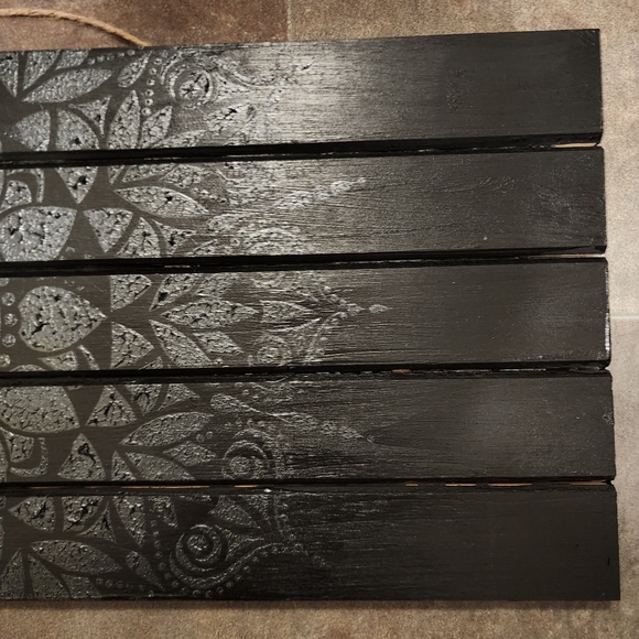 HANDCRAFTED Upcycled Black Wood Panel Board HANDPAINTED Mandala Wall Art Decor - Picture 7 of 17